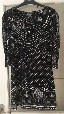 £1.99 • Buy Next Dress Black White Polka Dot Size 10 3/4 Sleeve Flared Or Maternity Top Bead