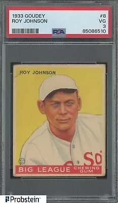 1933 Goudey #8 Roy Johnson Boston Red Sox PSA 3 VG • $32