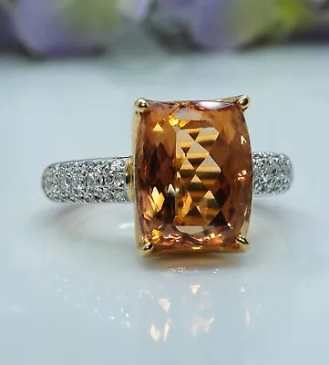 H STERN 7ct Cushion Imperial Topaz Diamond 18K Gold Ring Heavy Designer Sign • $5499