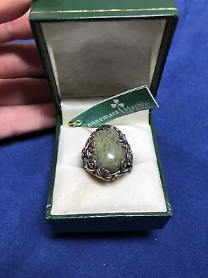 Vintage Sterling Silver Irish Connemara Marble Shamrock Ring Size 6 Ireland • $65