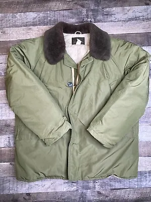 VTG Eddie Bauer Men XL Hunting Jacket Goose Down Insulated Green Talon Fur 80s • $99.99