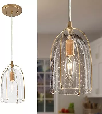 Gold Pendant Light Modern Seeded Glass Lighting Fixture For Island Hall Entry • $69.95