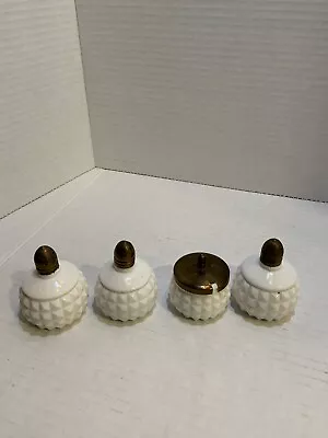 Vintage Salt Pepper Shakers Diamond Cut Hobnail Milk Glass Round Japan 4 Total • $25