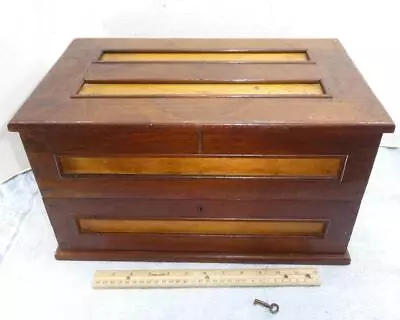 Antique Folding Box Writing Lap Desk W/ Interior Compartments Key Rosewood !! • $159.95