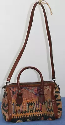 Istanbul Grand Bazaar 100% Wool Tapestry Purse W/billfold Crossbody Leather Trim • $64.99