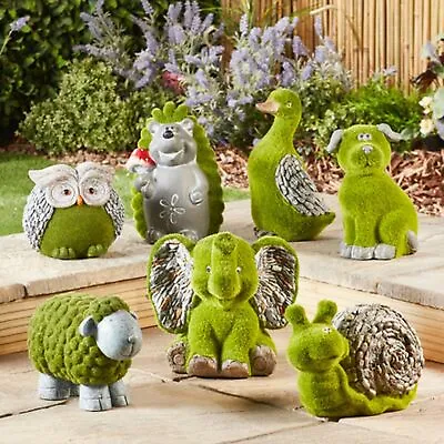 Flock Garden Ornaments Outdoor Animal Gnome Decorations Moss Design Solar Power • £6.49