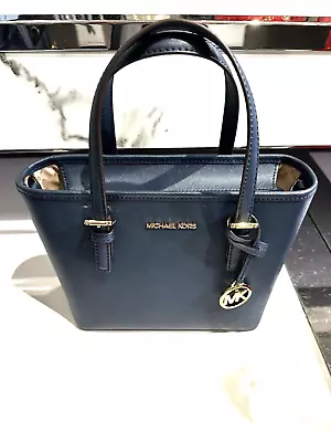 Michael Kors Jet Set Travel Xs Carryall Tote Shoulder Leather  Bag Navy Blue • $105