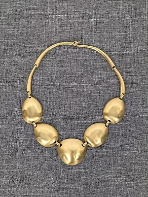 Vintage Les Bernard Gold Tone Brushed Satin Hinged Choker Necklace • $9.99