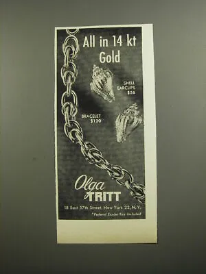 1954 Olga Tritt Jewelry Advertisement - Shell Earclips And Bracelet • $19.99