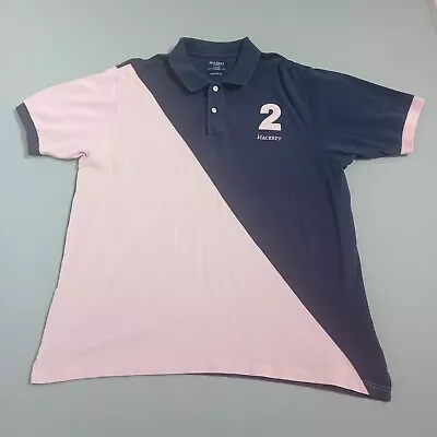 Hackett Polo Shirt Mens XXL Pink Navy Blue Classic Fit Tailored Fit • £18.99