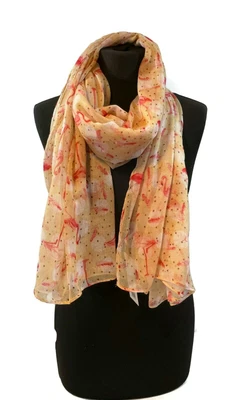 £8.95 • Buy Striking Flamingo Print Scarf Wrap Pale Peach Pink Brown Spots Animal Scarfs