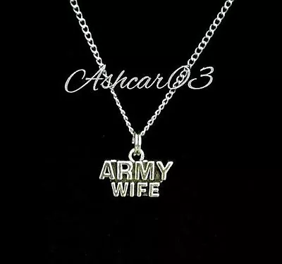 Army Mom Army Wife Navy Wife Charm Pendant Silver Tone Chain Necklace • $14