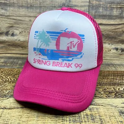 MTV Spring Break 1999 Mens Trucker Hat Pink Snapback Retro Logo 90s Nostalgia • $19.99