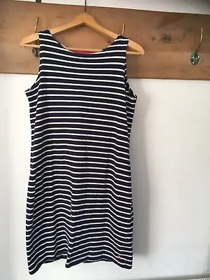 JOULES  Breton Sailor NAVY STRIPE JERSEY DRESS MIDI LENGTH SIZE UK 12 • £15