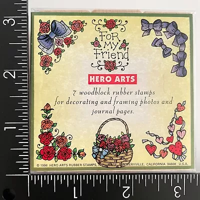 Hero Arts Friendship Corners Roses Ribbon LL444 Wood Mounted Rubber Stamp • $5.59
