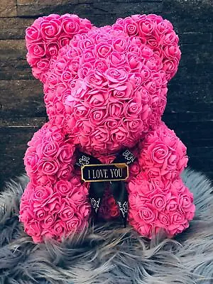 Rose Bear 40cm Roses Teddy Bear PINK Rose Baer Teddy Bear Engraving Birthday Gift • £86.10