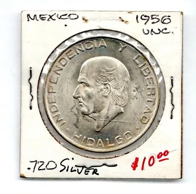 1956 Mexican SILVER 5 Pesos CHICO HIDALGO 0.4178 ASW UNC  • $19.95