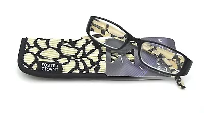 Magnivision By Foster Grant TATUM BLK /Ivory Reading Glasses W/Case PICK DIOPTER • $12.99