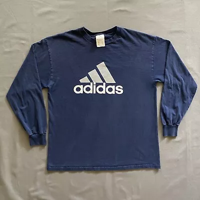 VTG 2000s Adidas Long Sleeve Shirt Mens Medium Blue 00s Y2k Casual Sport • $11.85