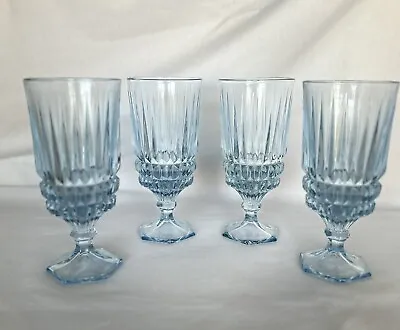 Fostoria HERITAGE BLUE 4 Perfect Crystal Water/Iced Tea Goblets Clear 7 1/8  • $44.95