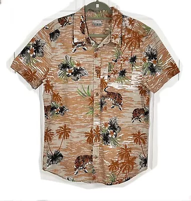 Rusty Mens L Casual Button-Up Shirt Gray Orange Safari Tiger Hawiian • $14.99