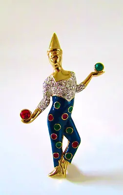 Vintage CAROLEE Harlequin Pierot Juggler Enamel Swarovski Crystal Pin/Brooch • $129