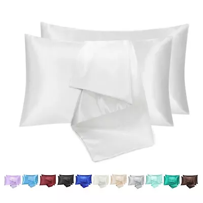 $9.99 • Buy Silk Satin Pillow Cases Ultra Soft Pillowcase Cover Queen Size Buy 1 Get 1 Free