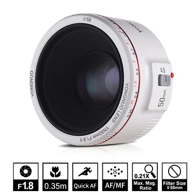 Yongnuo YN50mm F1.8 II White Color AF MF Auto Focus Lens For Canon EOS 70D 5D2 • £93.59