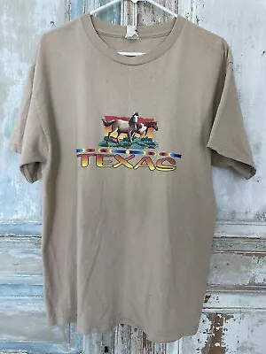 Men’s Tan Size L Vintage Texas Horse Aztec Print T Shirt • $14.99