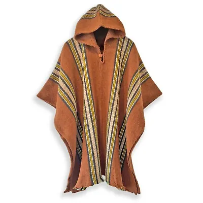 Pumkin Brown Llama Wool Mens Hooded Poncho Cape Coat Jacket Cloak Halloween • $87.06