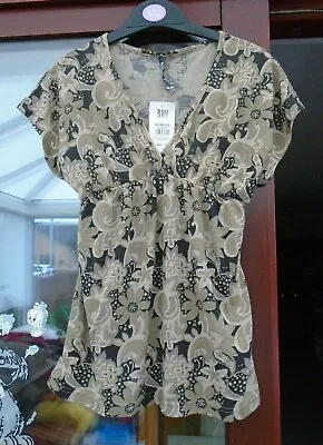 £8.99 • Buy New Ladies Vintage Bay Trading Short Sleeve Brown Floral Top Size 10