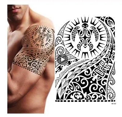 XXL Full Arm Fake Tattoo Temporary Tattoo Model 40B Maori Tribal Tribe • £8.66