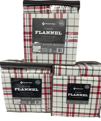 FACTORY SEALED (3SETS)-Member's Mark Twin Flannel Sheet Set In Red/Green Plaid • $20