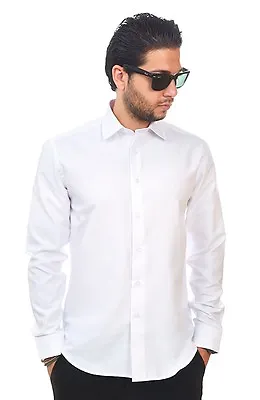 New Mens Dress Shirt Solid White Tailored Slim Fit Wrinkle Free Cotton AZAR MAN • $24.95