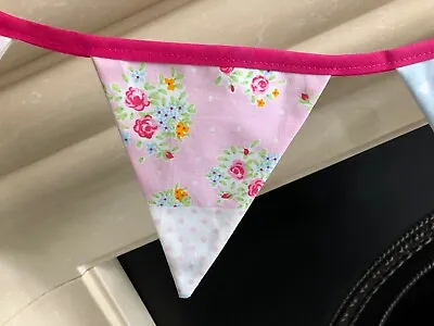 LAURA ASHLEY PINK FLORAL CHINTZ FABRIC BUNTING 220 ROW FLAGS 15 Cm X 17 Cm • £6.99