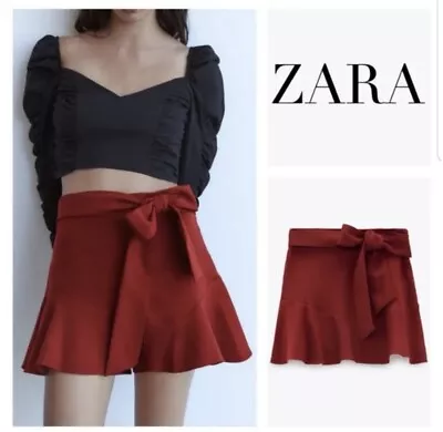 Zara Tie Bow Skort Mini Dark Red Size M • $24.99