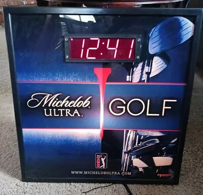 MICHELOB  ULTRA DIGITAL CLOCK Light Sign GOLF MOTIF  Man Cave Lamp Beer Bar 18.5 • $59.99