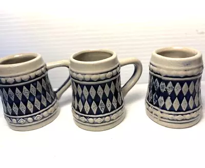 3 Mini Beer Steins German Shot Glass Ceramic Handpainted Exc Cond • $29