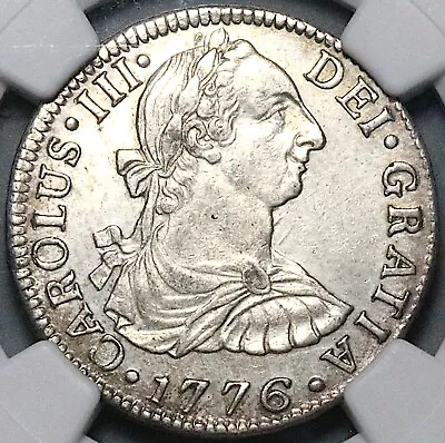 1776 NGC AU Mexico 2 Reales Charles III Spain Colonial Revolution Coin 24041301C • $495