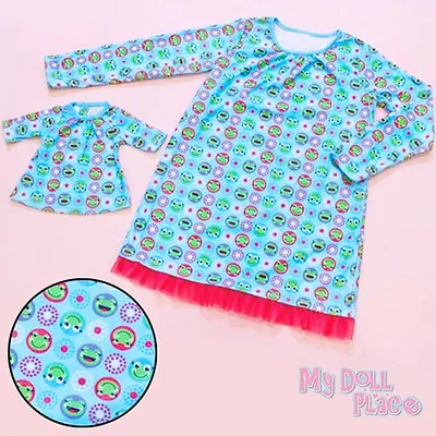 Girl And 18 Inch Doll Matching Nightgown Pajamas Medium 7/8 Blue Frog American • $12.99