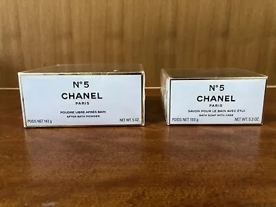 142g CHANEL No 5 After Bath Powder + 150g Bath Soap With Case FREE DELIVERY • £221.65