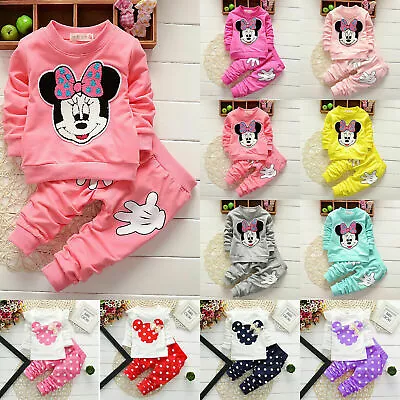 Kids Girls Minnie Mouse Clothes Set Long Sleeve T-Shirts Casual Pants Outfits UK • £11.95