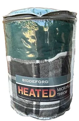 Biddeford Heated Electric Micro Plush Reversible Neutral Plaid Throw Blanket NEW • $21.97