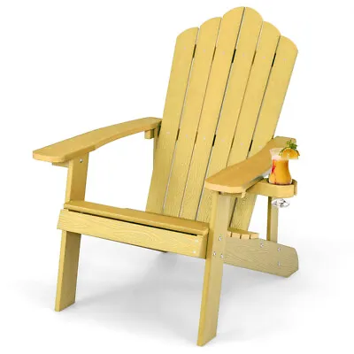 $134.06 • Buy Gymax Patio Hips Outdoor Weather Resistant Slatted Chair Adirondack Chair W/ Cup