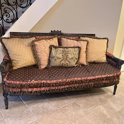 $5600 • Buy French Inspired EJ Victor Louis Gubba Sofa Wood Carved Multi-fabric & Fringe