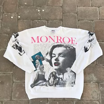 Vintage 90s Marilyn Monroe Sweatshirt All Over Print Stencil White Sz XL Sweater • $365