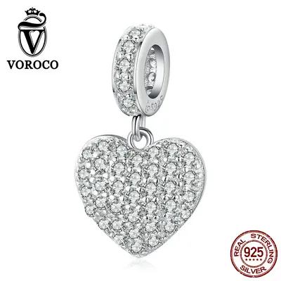Voroco Women 925 Sterling Silver Sparkling Love Bead Charm Fit European Bracelet • $10.67
