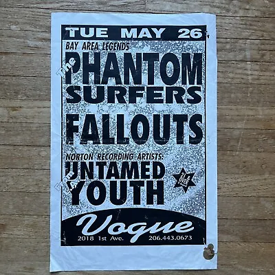 Vintage Phantom Surfers Fallouts Untamed Youth Poster/flyer The Vogue Seattle • $40