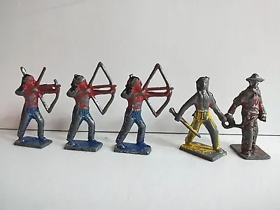 Vintage Lead Cowboy & Indians 2 Inch Figures Lot Of 5 -  Antique Metal Toys • $32.99