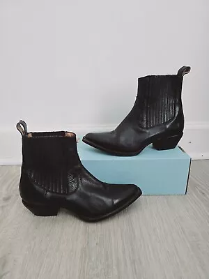 Frye Sacha Western Boho Chelsea Leather Pointed Toe Black Cowboy Cowgirl Boots 6 • $120